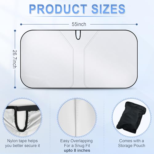 SINGARO 300T Universal Car Windshield Sun Shade, Foldable Reflective for Windshield & Window Shades with Overlapping Design, Car Interior Accessories (55" L x 26.7" W) - size: Standard