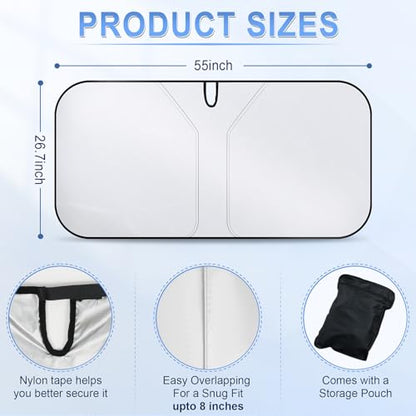 SINGARO 300T Universal Car Windshield Sun Shade, Foldable Reflective for Windshield & Window Shades with Overlapping Design, Car Interior Accessories (55" L x 26.7" W) - size: Standard