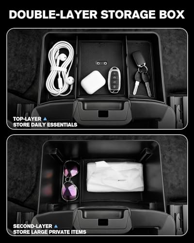 for Double Layer Center Console Hanging Organizer Box Compatible with 2019-2026 Silverado/Sierra 1500& 2020-2026 Silverado/Sierra 2500HD/3500HD Accessories(Split-Bench Folding Seat Only) - color: (20-26)Split-Bench Folding Seat Only 2-Black