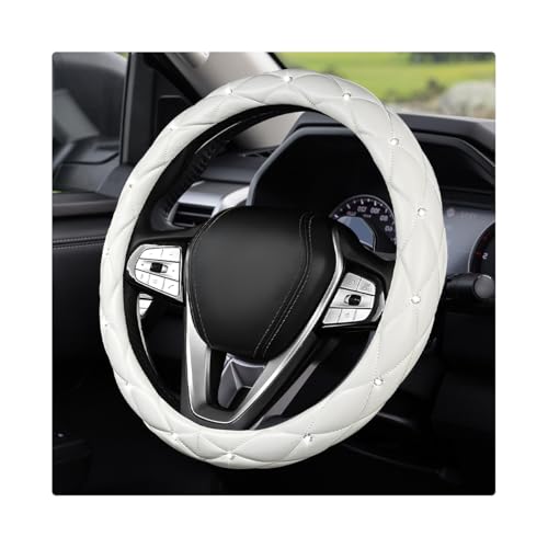 Bling Car Steering Wheel Cover, 15 Inch Diamond Leather Anti-Slip Auto Steering Wheel Protector, Cute Sparkly Rhinestones Wheels Cover Automotive Decoration for Women Girl (White) - color: White