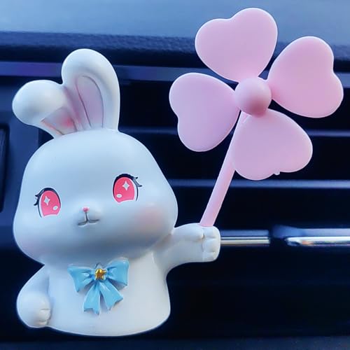 Cute Car Air Freshener Vent Clips, 3D Animal with Mini Fan Diffuser Vent Clip, Air Conditioning Decoration Car Accessories for Women and Men - color: Bunny
