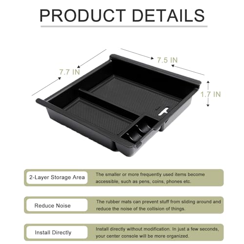 Center Console Organizer Tray Compatible with Toyota Tacoma Accessories 2016-2022 2023, Armrest Insert Container ABS Material Secondary Storage Box