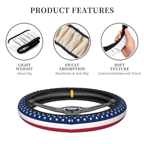 Ameirican Flag USA Patriotic Tactical Star Stripe Striped Car Steering Wheel Cover,Non-Slip Elastic Neoprene-Sweat Car Accessories,Universal 15 Inch Fit Auto, Vans Trucks,Suvs, Truck - color: Ameirican Flag Patriotic