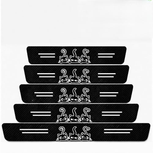 5PCS Black Cat Car Door Sill Protector, Carbon Fiber Leather Door Sill Sticker, Anti-Scratch Scuff Plate Sticker for All Car Models, Cats Car Accessories Decor, Cat Gifts for Men Women - color: 3 Black Cats