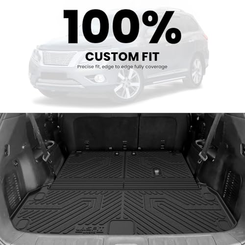 LASFIT Cargo Mat & Backrest Mats for Nissan Pathfinder 2013-2020 / Infiniti QX60 2014-2021 / JX35 2013, All Weather TPE Custom Fit Easy Clean Durable No-Curling Trunk Mat for Pathfinder & QX60 & JX35