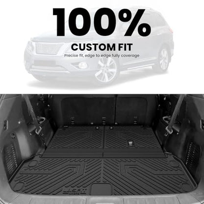 LASFIT Cargo Mat & Backrest Mats for Nissan Pathfinder 2013-2020 / Infiniti QX60 2014-2021 / JX35 2013, All Weather TPE Custom Fit Easy Clean Durable No-Curling Trunk Mat for Pathfinder & QX60 & JX35