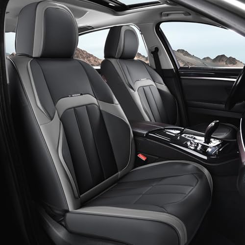 Coverado Nappa Leather Car Seat Covers Front Set, Luxury Waterproof Seat Protectors, Airbag Compatible Anti‑Slip Auto Seat Covers, Universal Fit for Most Cars SUVs Trucks Pickup Vehicles - color: BlackGray, size: Front Pair