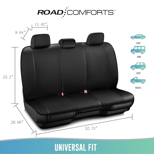 Road Comforts Car Seat Covers, Breathable Leather Seat Covers, Car Seat Covers Full Sets Airbag Compatible, Automotive Seat Covers for Most Cars, Vans, Trucks, SUV - Black