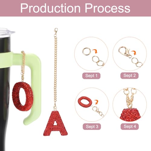 MECCANIXITY Bling Car Letter Charm, Initial a Letter Interior Car Rear View Mirror Decoration Hanging Crystal Ornaments for Women Bags Water Cup DIY Craft, Red - style: Letter A