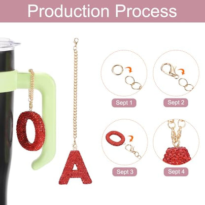 MECCANIXITY Bling Car Letter Charm, Initial a Letter Interior Car Rear View Mirror Decoration Hanging Crystal Ornaments for Women Bags Water Cup DIY Craft, Red - style: Letter A