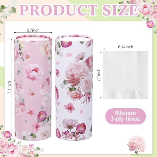 Ctosree 6pk 50 Sheets Car Tissues Holder with Facial Tissues 3-ply Travel Tissue Tubes Box Container Fit for Car Cup Holder Floral Cylinder, 7.1 Inch(Pink,White) - color: Pink,White