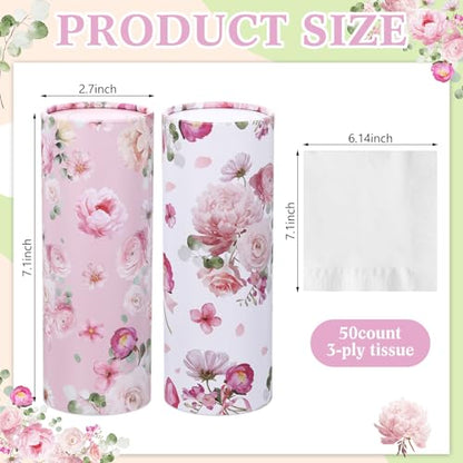 Ctosree 6pk 50 Sheets Car Tissues Holder with Facial Tissues 3-ply Travel Tissue Tubes Box Container Fit for Car Cup Holder Floral Cylinder, 7.1 Inch(Pink,White) - color: Pink,White