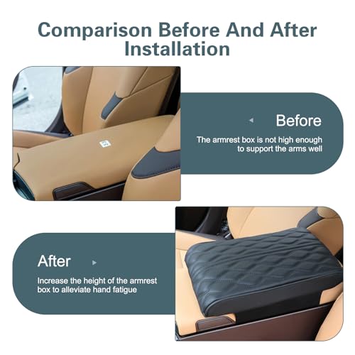 Wavy Quilted Car Armrest Cover, Premium Leather Auto Center Console Pad, Universal Armrest Cushion Protector for Car, Truck, Sedan, SUV, Anti-Scratch Soft Waterproof Console Cover (Black)