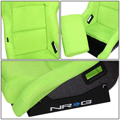 NRG Innovations NRG-FRP-302NG-PRISMA Universal Fixed Back Bucket Racing Seat for 5-Point Harnesses, Size L, Green Alcantara Material, 24" W X 35" H X 18" D - color: Green