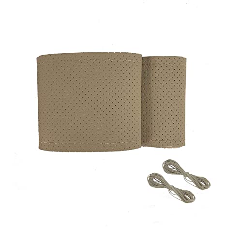 Onerbuy Universal Leather Car Steering Wheel Stitch On Wrap Cover DIY Sewing Breathable and Anti Slip, 15-Inch (Beige) - color: Beige