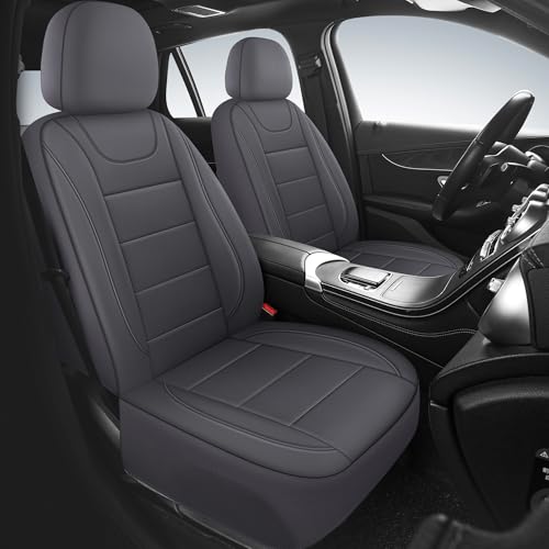 HChengkikz Car Seat Covers, Quilting Leather Seat Cover Two Front Seats, Waterproof Faux Leather Automotive Seat Covers for Cars, Universal Car Interior Fit for Suvs, Trucks, Airbag Compatible (2PCS) - color: N4 Gray, size: Front Seat