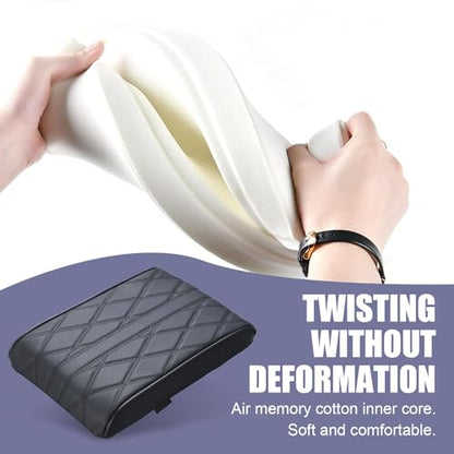 Pack-1 Car Armrest Box Booster Pad, 12.5" x 8.6" x 1.9" Memory Foam Leather Relieve Elbow Pressure Cushion, 3D Diamond Lattice Non-Slip Breathable Protection, Universal for Cars (Black)