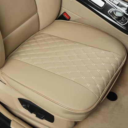 Black Panther PU Car Seat Cover, Front Bottom Seat Protector Compatible with 95% Vehicles,Anti-Slip & Full Wrapping Bottom (W 21.26''×D 20.86”)(1Piece,Dark Beige) - color: Front Single Beige
