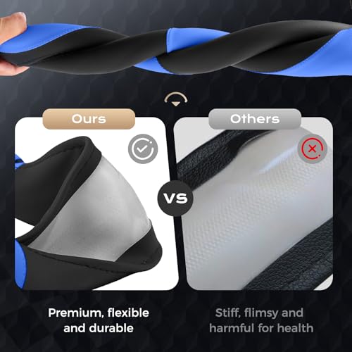 Coverado Car Steering Wheel Cover, Nappa Leather Black & Blue Steering Wheel Covers for Women, Universal 14-15 inch, Anti-Slip, Breathable Steering Wheel Protector - color: B-BlackBlue