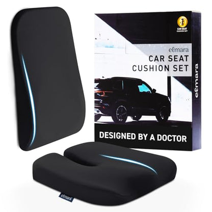 Elmara Doctor-Designed Car Seat Cushions for Driving – Car Seat Back Support, Driver Seat Cushion and Back Cushion for Car, Pillow for Driving Seat – The Ultimate Comfort Solution for Cars (Black)