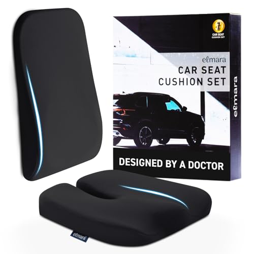Elmara Doctor-Designed Car Seat Cushions for Driving – Car Seat Back Support, Driver Seat Cushion and Back Cushion for Car, Pillow for Driving Seat – The Ultimate Comfort Solution for Cars (Black)
