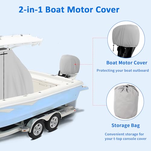 T-Top Center Console Boat Cover, Heavy Duty 1200D Waterproof T Top Console Cover with Motor Cover, UV Resistant Polyester T-Top Boat Cover, Gray(69" L x 47" W x 72" H) - color: Gray, size: M:69"L*47"W*72"H