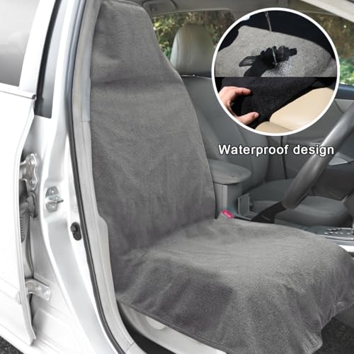 DXNQ 2PCS Car Towel Seat Cover, Waterproof Sweating Non-Slip Premium Soft Towel Carseat Protector, Universal Machine Washable Car Truck SUV Front Seat Cover for Gym Workout Beach Hiking (Gray) - color: Gray, 2pcs, Front