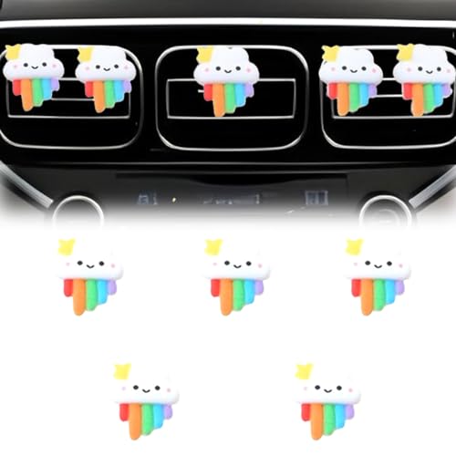 5pcs Car Air Vent Clip,Colourful Cartoon Cloud Car Air-Conditioning Outlet Clip Charm,Cute Rainbow Auto Interior Decoration Accessory,Air Freshener Decor Gift for SUV,Truck,Bus