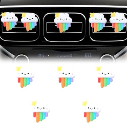 5pcs Car Air Vent Clip,Colourful Cartoon Cloud Car Air-Conditioning Outlet Clip Charm,Cute Rainbow Auto Interior Decoration Accessory,Air Freshener Decor Gift for SUV,Truck,Bus
