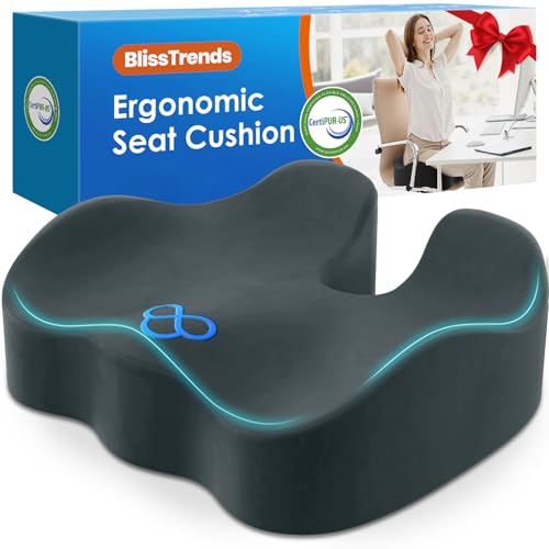 BlissTrends Seat Cushion,Thick Memory Foam Cushions for Office Chair, Car Seat, Airplane, Relieving Pressure Tailbone Sciatica Back Pain for Office Workers, Car Drivers 4.7in Thick DarkGreen - color: Dark Green, size: Large