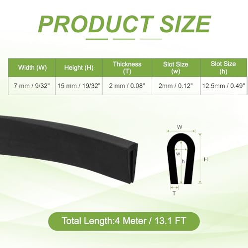 PATIKIL Rubber Edge Trim, 13.1ft x 7mm x 15mm U Channel Rubber Guard Seal Strip Protector Fit for 3mm Edge for Car Doors Hatches Sheet Metal Table Corners Steel Plates, Black - size: Fit for 2" x 13.1ft x 7mm x 15mm
