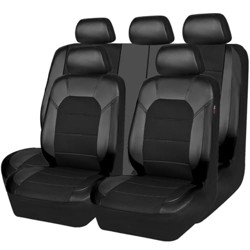 CAR PASS Leather and 3D Air Mesh Universal Fit Car Seat Covers, for Sedans,Trucks,Suvs,Airbag Compatible,Zipper Design and Reserved Opening Holes for Headrest(Full Set, Black and Black)