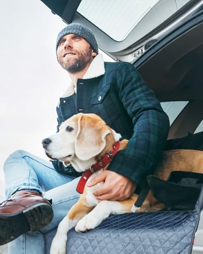 SUV Cargo Liner for Dogs, Waterproof Trunk Cover for SUVs with Mesh Window, Bumper Flap Protector, Scratchproof Durable 600D Oxford Fabric, Non-Slip, Machine Washable