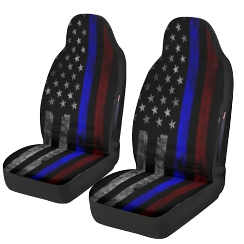 2 Piece Car Seat Covers Front Seat Only, American Flag Printed Front Auto Seat Cover Waterproof, All Weather Car Front Seat Cover Airbag Compatible, Universal Fit for Cars Truck SUV Sedan - color: American Flag - Black and Blue