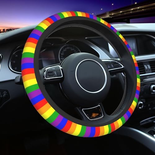 Rainbow Gay Steering Wheel Covers lesbianism Progress Pride Flag Non Slip Neoprene Steering Wheel Protector Covers Universal 15 inch for Women/Men Universal Gay Car Steering Wheel Cover - color: Gay