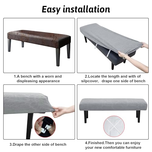 Stretch Bench Covers, Bench Seat Covers, Bench Cushions Covers, Printed Bench Seat Protector, Washable Bench Slipcover, Rectangle Bench Covers for Dining Room, Living Room, Kitchen(Leaf grey) - color: Leaf Grey
