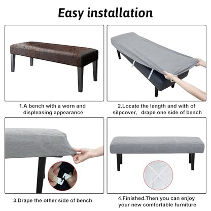 Stretch Bench Covers, Bench Seat Covers, Bench Cushions Covers, Printed Bench Seat Protector, Washable Bench Slipcover, Rectangle Bench Covers for Dining Room, Living Room, Kitchen(Leaf grey) - color: Leaf Grey