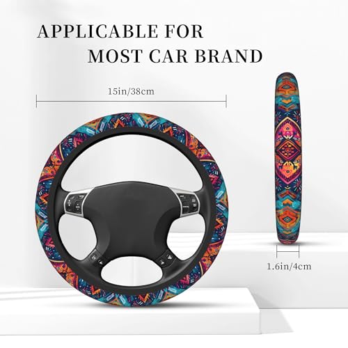 Car Steering Wheel Cover,Dark Boho Universal Non Slip Wheel Protector 15 Inch Elastic Car Accessories for Men Women - color: Dark Boho