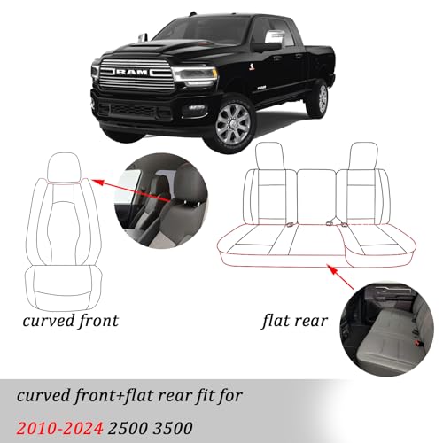 Coverado Ram Car Seat Covers Fullset, Leather Gray Car Seat Covers for Dodge RAM 1500 Compatible with 2010-2023 2500 3500 Crew/Mega Cab - color: Gray, size: Curved Front&Flat Rear