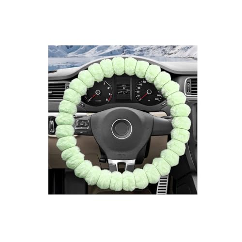 Fluffy Car Steering Wheel Cover, Soft Warm Plush Vehicle Steering Wheel Protector, 14.5-15 Inches Cute Anti-Slip Automotive Handle Cover for Women Girl, Car Accessories (Green) - color: Green