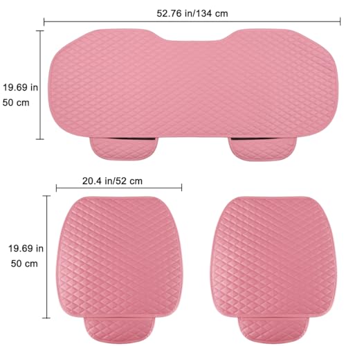 Pu Leather Car Seat Bottom Covers Protectors Include 1 Pair Front Driver Seat Pad Mat and 1 Rear Bench Cover Universal Fit 90% Vehicles,Pink