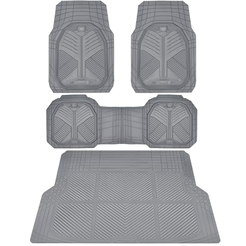 CAR PASS Heavy Duty Rubber Car Mats with Cargo Liner, Deep-Dish Car Floor Mats and Trunk Mat All Weather, Universal Trim-to-Fit for SUVs Trucks Sedans, Waterproof Anti-Slip, Trimmable V12 Gray - color: Gray Full Set