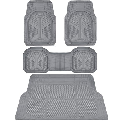 CAR PASS Heavy Duty Rubber Car Mats with Cargo Liner, Deep-Dish Car Floor Mats and Trunk Mat All Weather, Universal Trim-to-Fit for SUVs Trucks Sedans, Waterproof Anti-Slip, Trimmable V12 Gray - color: Gray Full Set
