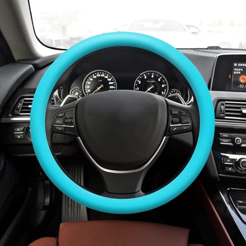 Car Steering Wheel Cover, 13 to 14.17 inches Non-Slip Silicone Steering Wheel Protector, Car Accessories Thin Soft Leather Texture Steering Wheel Protective Cover for Most Cars (Sky Blue) - color: Sky Blue