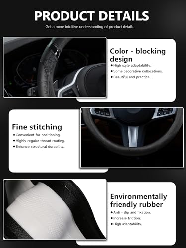 Cxtiy Universal 15.5-16 Inch Steering Wheel Cover – Non-Slip Microfiber Leather, Easy Install, Thickened Grip, All-Season Comfort for Cars & Trucks (Black, 15.5"-16") - color: Black