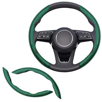 2pcs Universal Fit Carbon Fiber Steering Wheel Cover, Anti-Skid Steering Wheel Cover/Segmented Steering Wheel Protector/Car Interior Accessories (Bright Green) - color: Bright Green