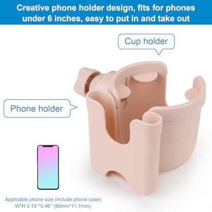 Accmor Stroller Cup Holder with Phone Holder, Bike Cup Holder, Universal Cup Holder for Uppababy Nuna Doona Strollers, 2-in-1 Cup Holder for Walker, Wheelchair, Scooter - color: All Crystal Pink