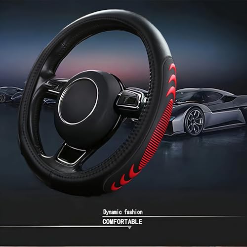 Yangday Leather Steering Wheel Cover for GMC Sierra 1500 2500 3500, 14.5-15 inches Car Steering Wheel Cover with Anti-Slip Massage Particle (Red) - color: Red
