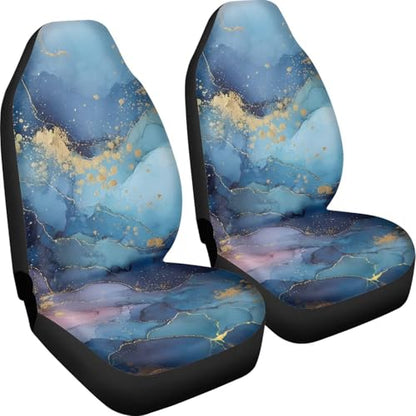 Blue Golden Marble Butterfly Pattern Universal Vehicle Seat Protector, Breathable High Back Seat Covers 2pcs Set, Anti-Slip Car Interior Cover for Auto Truck Van - color: Blue Golden Marble