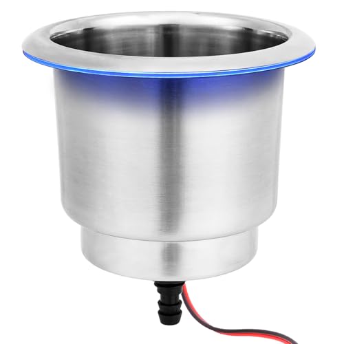 Young Marine Stainless Steel Cup Holder with Light and Drain for Boat, RV, Camper (Stainless Steel) - style: Stainless Steel with Light 2 PCS
